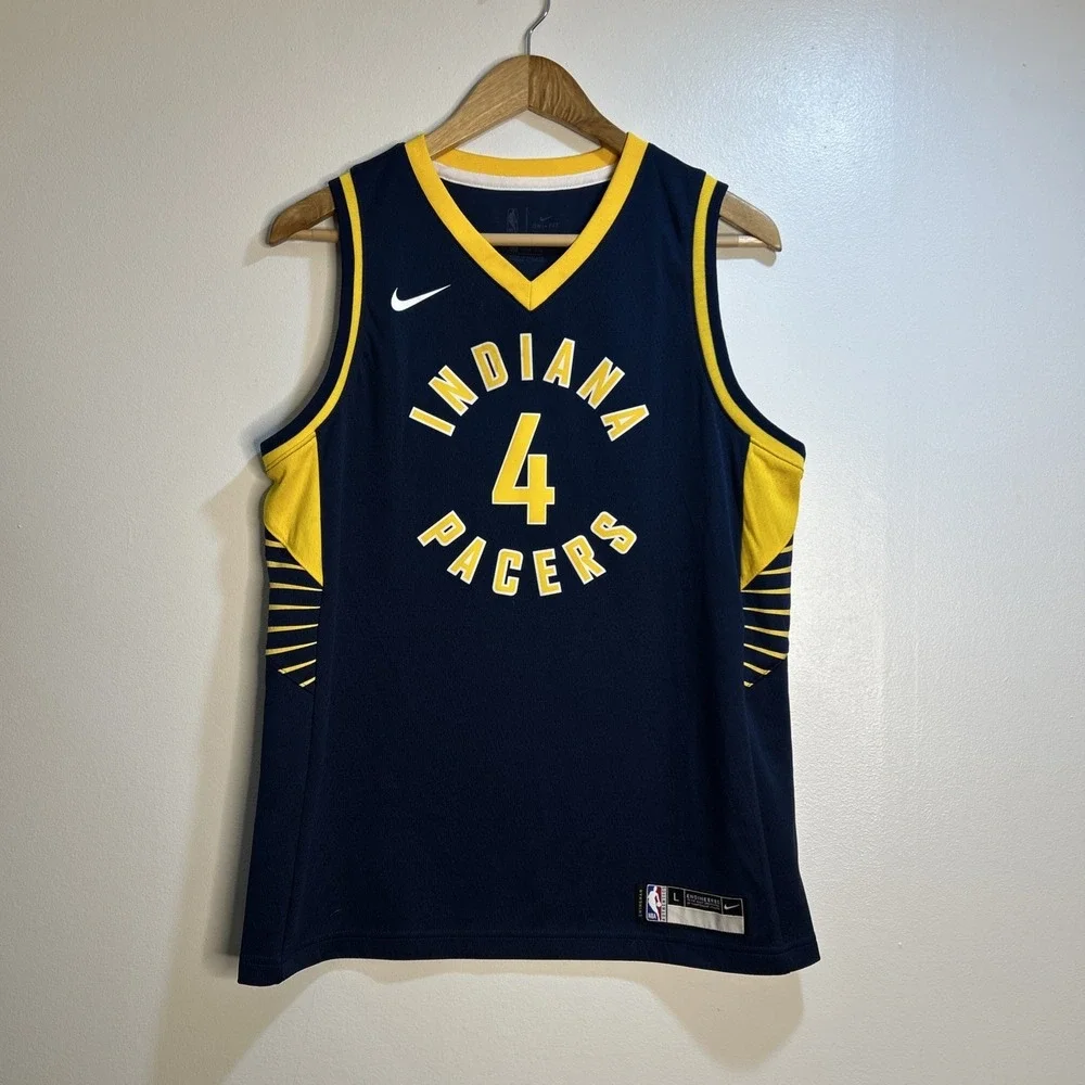 Youth Size L 14/16- Nike Victor Oladipo #4 Indiana Pacers NBA Jersey Navy Yellow